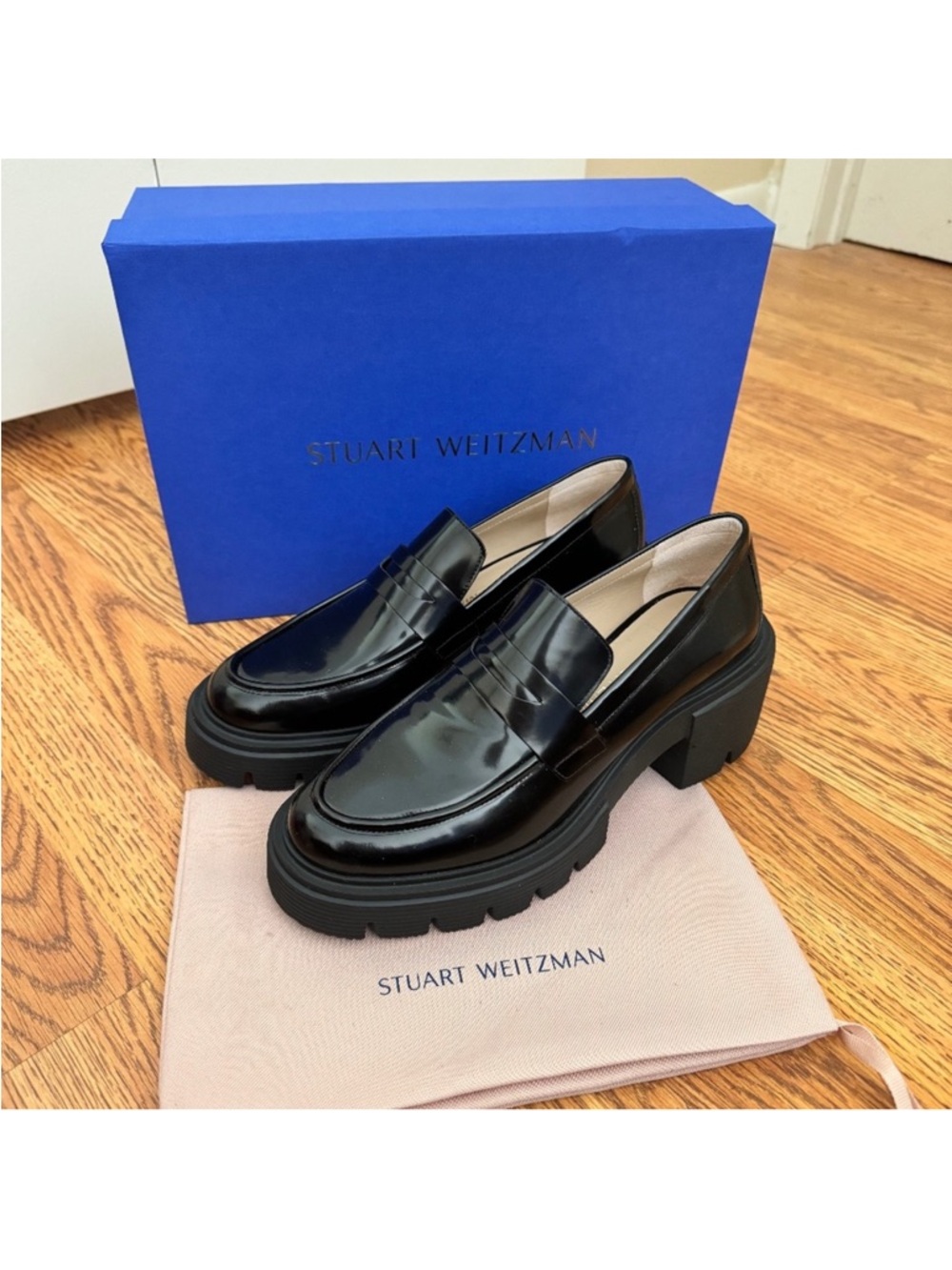Stuart Weitzman SoHo Black Chunky Lug Loafers